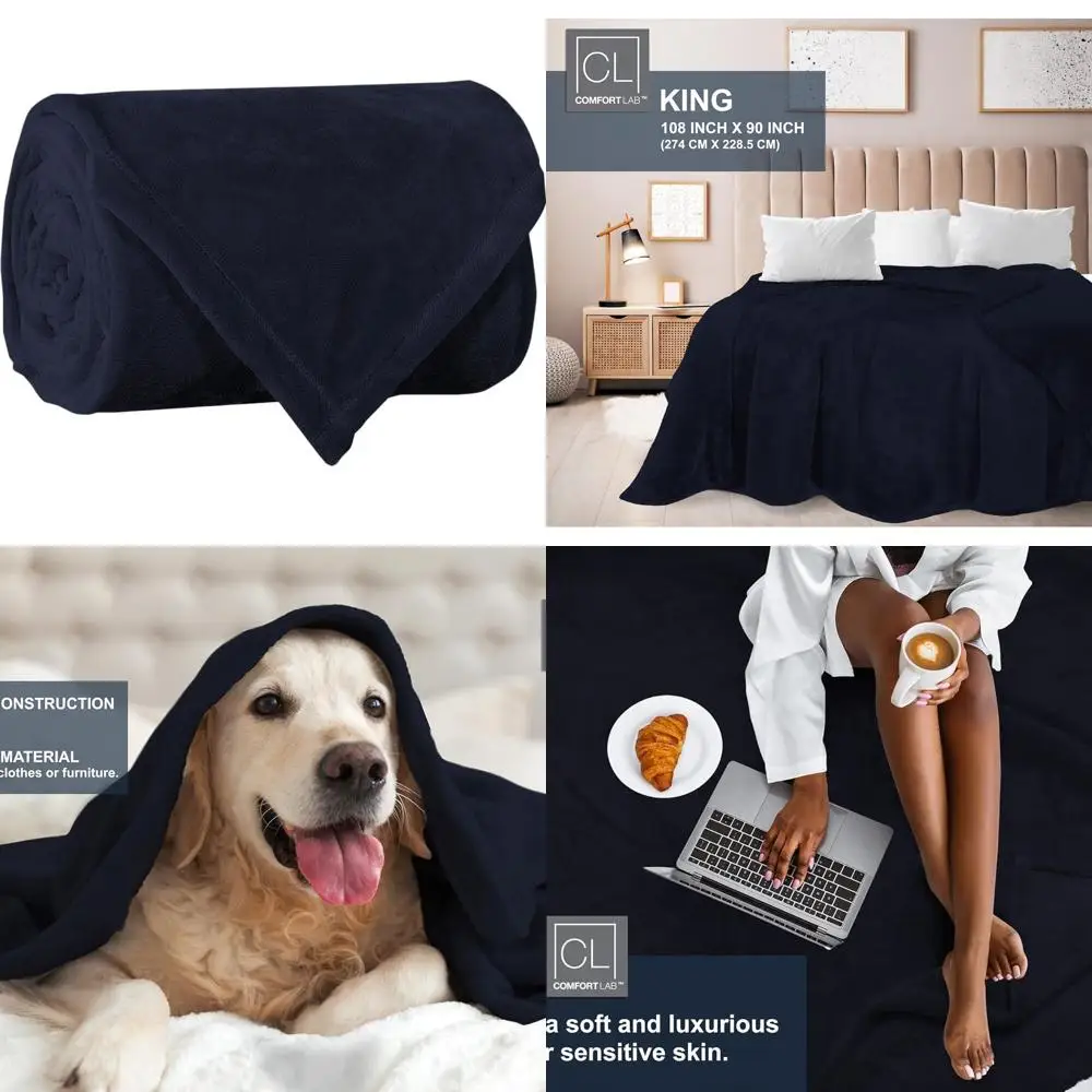 

Уютное фланелевое одеяло — легкий плюшевый флис для дома и декора, идеальный подарок (темно-синий, семейный размер)