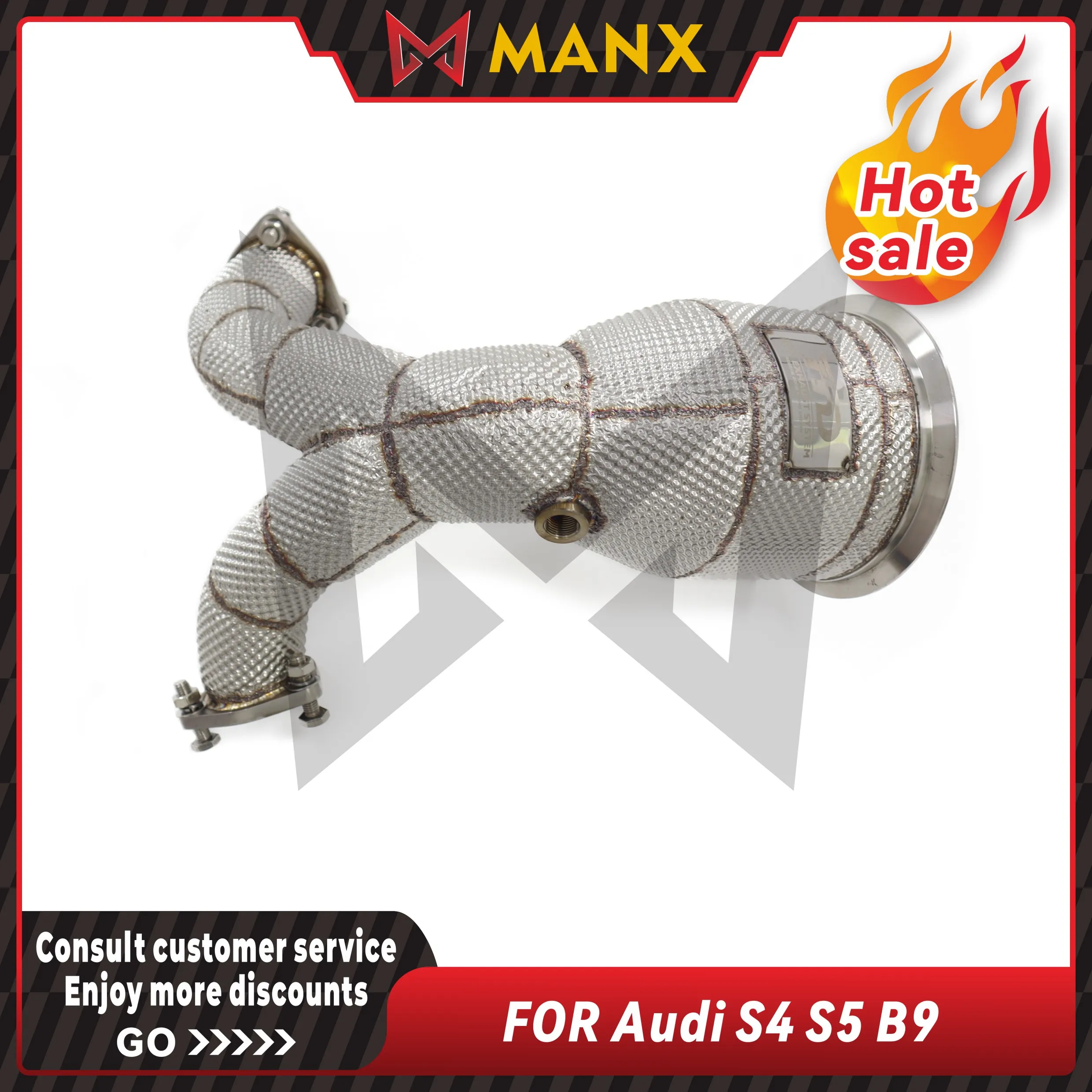 

Catalyzed Downpipe Catless Downpipe for Audi S4 S5 B9 GB5 Stainless steel Performance Auto Exhaust pipe with heat shield