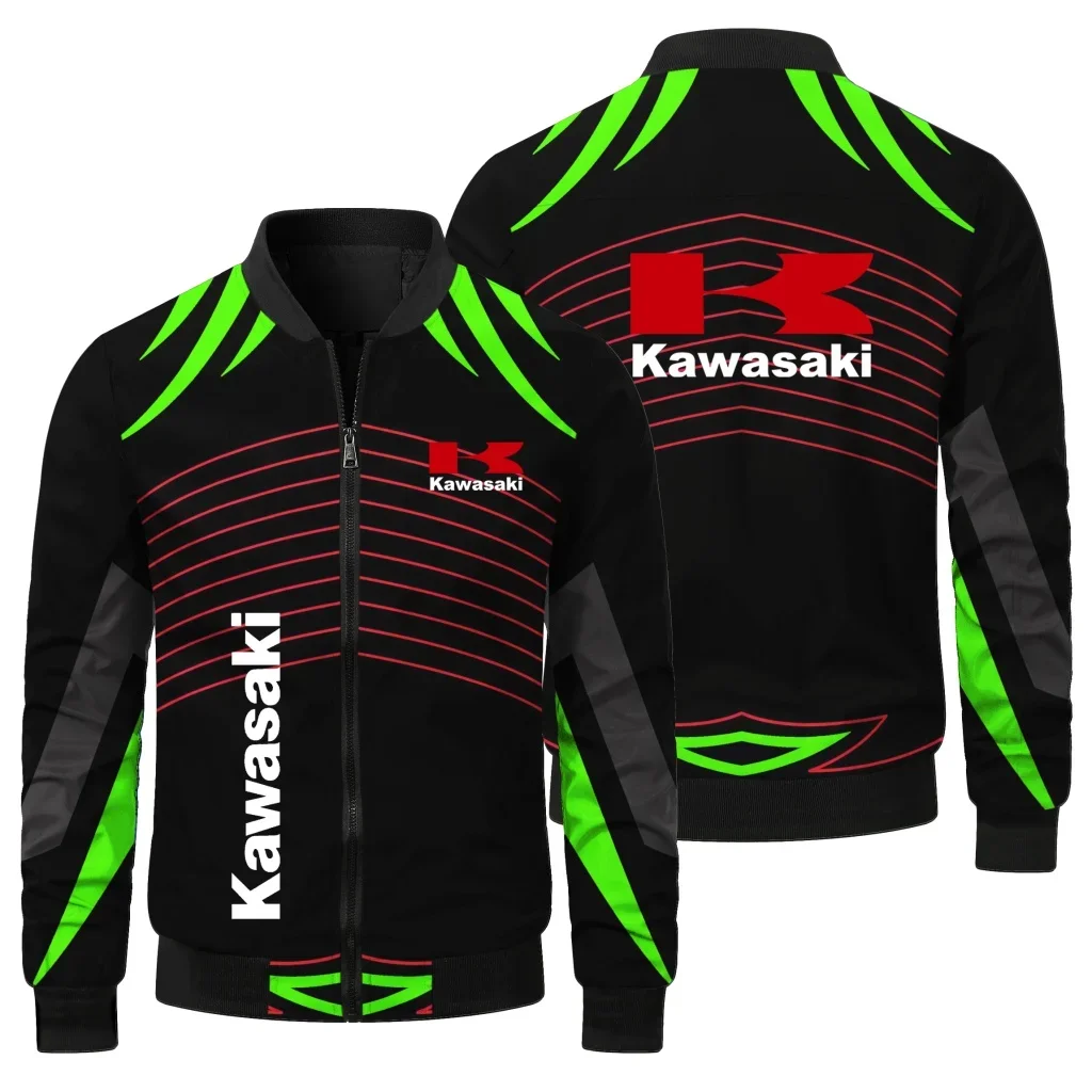 

Off-road Motorcycle Jacket Men's Outdoor Sports Jacket with Kawasaki Logo Pattern, Oversized Contrast Color Racing Jacket