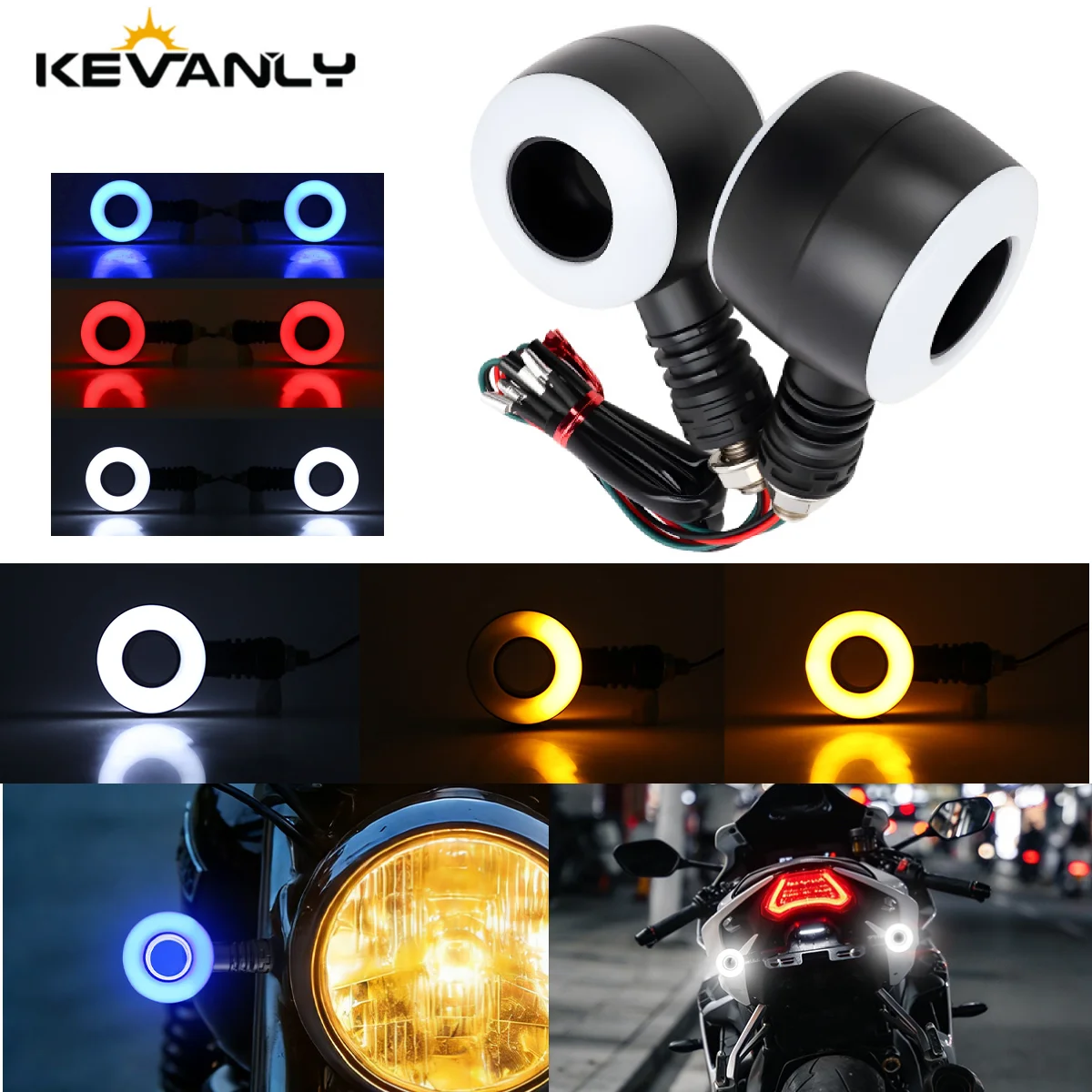 2PCS Motorcycle Turn Signal Light Circular Design Dual Color Universal for Motorcycly ATV UTV Driving Turning 12V Easy Install