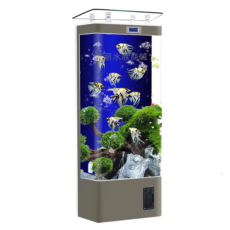 

**New living room integrated large vertical TV cabinet next to intelligent ecological glass goldfish tank