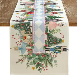 Christmas Nutcracker Xmas Tree Linen Table Runner Party Decor Reusable Winter Kitchen Dining Table Runner Christmas Decorations