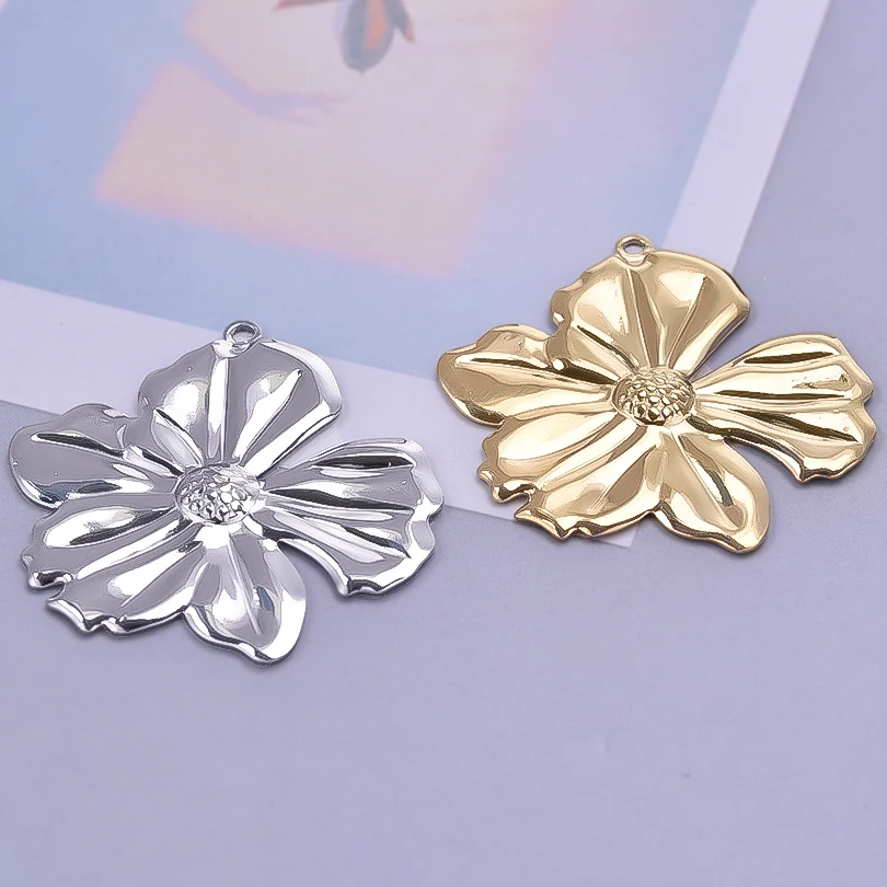 

6pcs Versatile Gold Color Plant Flower Charm Pendant Stainless Steel Jewelry Making Supplies Handmade Diy Earrings Decoration