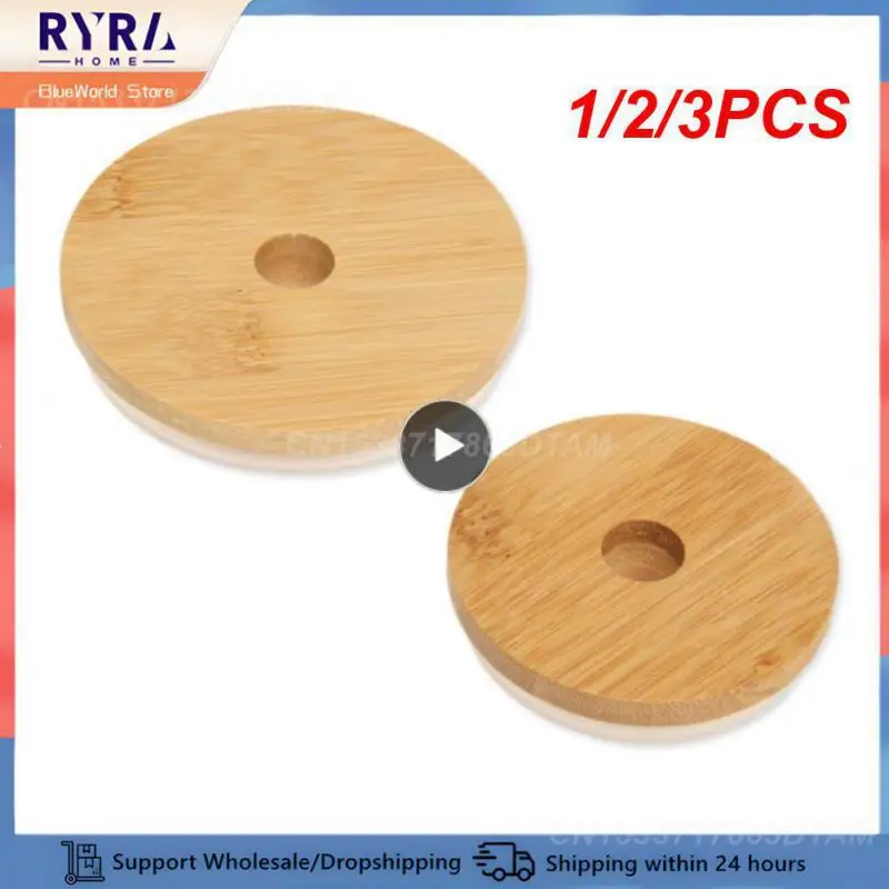 1/2/3PCS 62/68/70/86mm Reusable Bamboo Wood Lids for Mason Jar Lid with Straw Hole Silicone Seal Ring Wide Mouth Cup Seal Covers