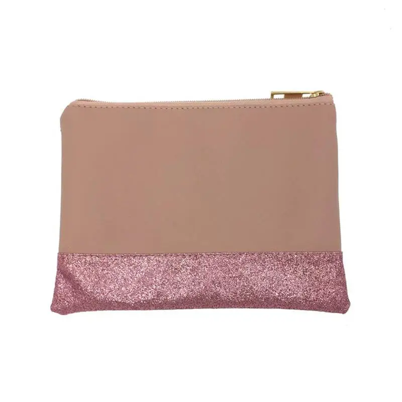 50Pcs/Lot High quality Glitter Cosmetic Bag Wholesale Blanks Shining PU Clutch 2 Colors Makeup Bag 20cmx14cm