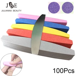 100Pcs/lot Nail Sponge Sandpaper File Buffs For Nail Moon Design 100/180 Sanding Foam Emery Board Nail Files Polisher Mix Color