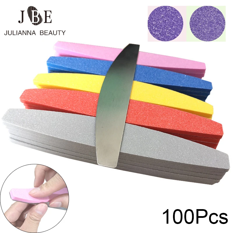 100 sztuk/partia gąbka do paznokci papier ścierny plik Buffs do paznokci wzór księżyca 100/180 pianka szlifierska Emery Board pilniki do paznokci polerka Mix kolorów