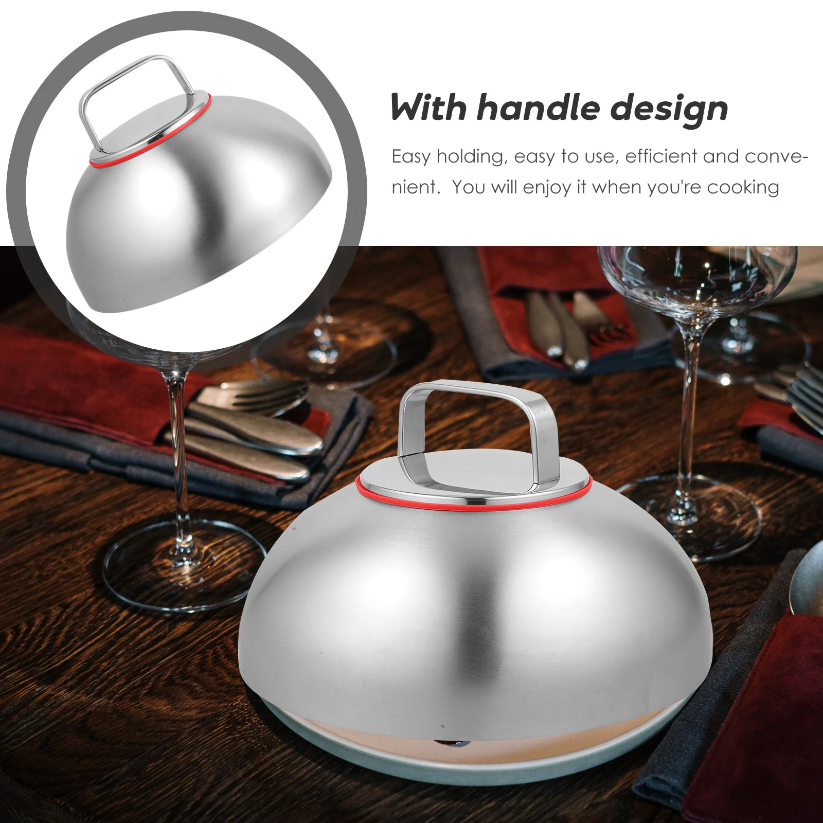 

Stainless Steel Food Dome Cover Rustproof Handle Round Cloche for Kitchen Bbq Serving Steak Dome Anti Oil Splashing Food