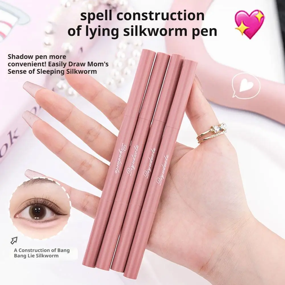 Penna per baco da seta per occhi a 2 colori Trucco per occhi naturale 3D a 2 teste Illumina le ombre Marrone duraturo Impermeabile Eyeliner coreano originale di fascia alta