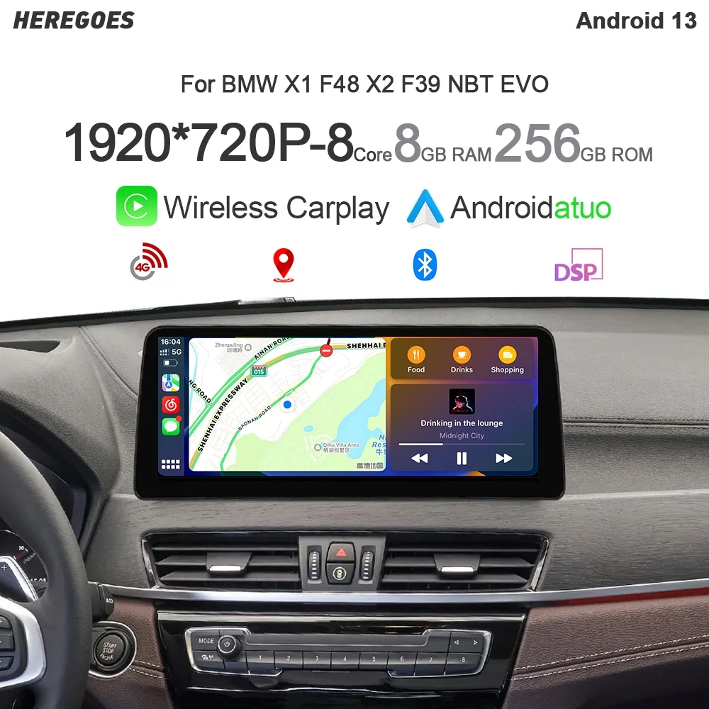 Carplay 8Core Auto Android 13 Car Radio For BMW X1 F48 X2 F49 GPS Navigation Stereo 8+256G Bluetooth 4G LTE Multimedia Player