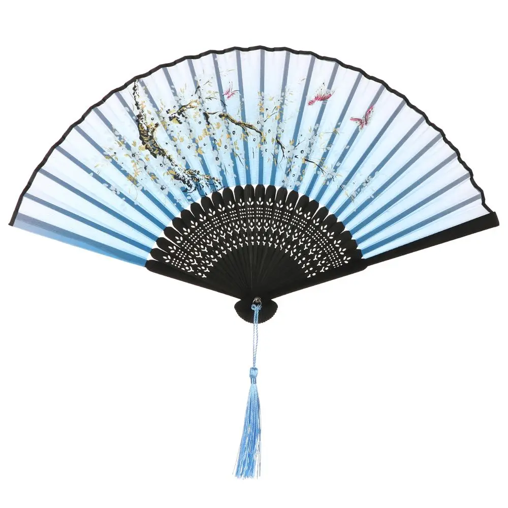 Bambus chinesische japanische Falt fächer bunte Quaste elegante weibliche Fan Vintage-Stil Falt fächer Seide Hand fächer