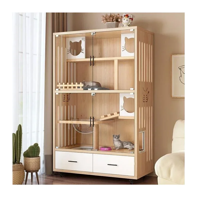 cabinet cat house, large free space,  solid wood cat cage manufacturer