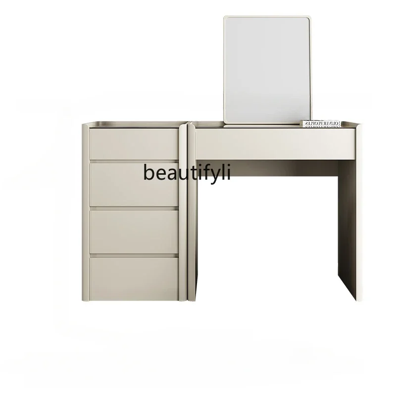 

S Italian Minimalist Solid Wood Dressing Table Modern Cream Style Makeup Table Chest of Drawers Integrated Locker