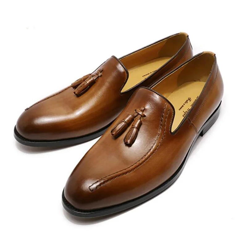 Fashion Men\'s Loafers Handmade Leather Men Luxury Italian style Leather Dress Shoes Men Office Wedding Loafers Men Shoes 