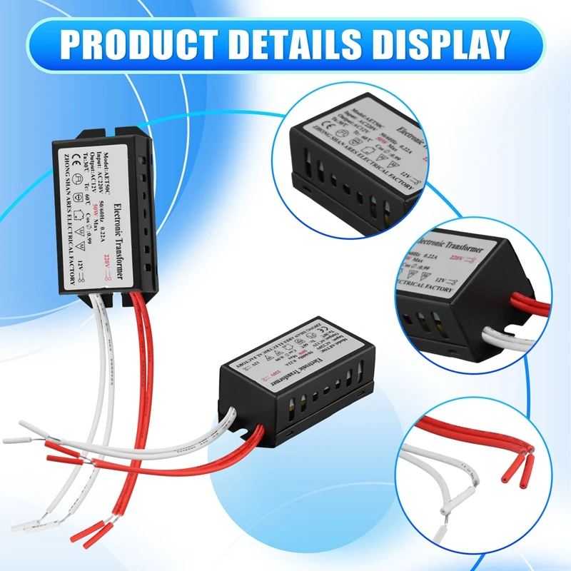 6Pcs Electronic Transformer 220V To 12V Adapter For Crystal Halogen Quartz Lamp 50W