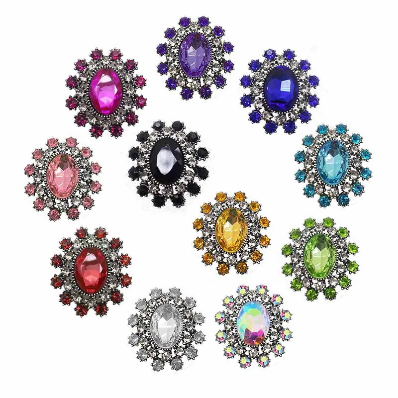 10Pcs 24*27mm oval Alloy Diy jewelry Accessories Flat Back Rhinestone Acrylic Wedding Decoration Metal Brooch Handmade Jewelry