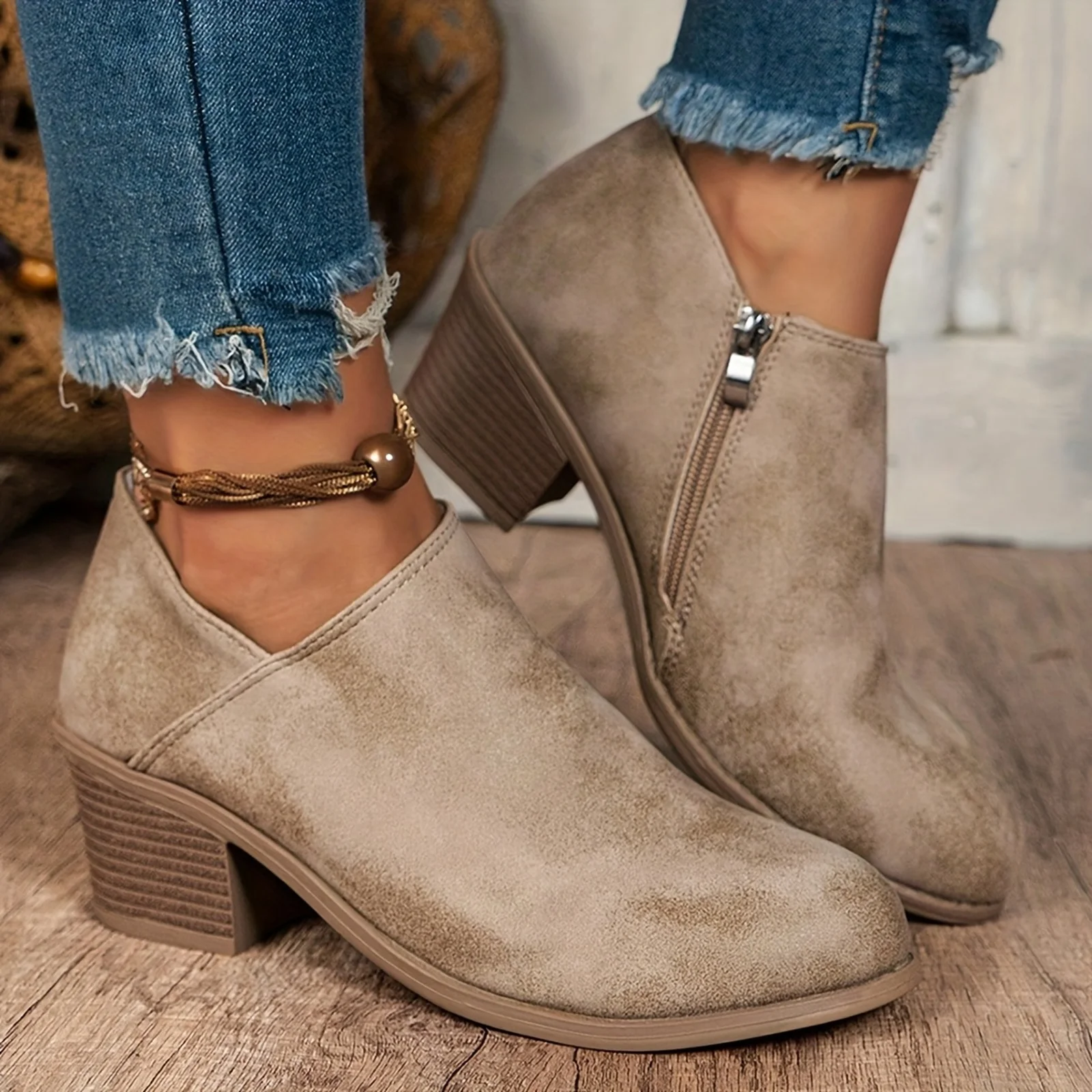 Botines de Mujer a la moda, Botas Chelsea de gamuza de otoño, Botas de moda para Mujer, botines de tacón con cremallera lateral, Botas DeMujer 2025