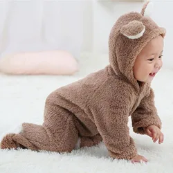 Cartoon Style Baby Rompers Winter Warm Long Sleeve Boys Girls Clothes Cute Soft Toddler Kids Jumpsuits Baby Costume 0-1Years ﻿