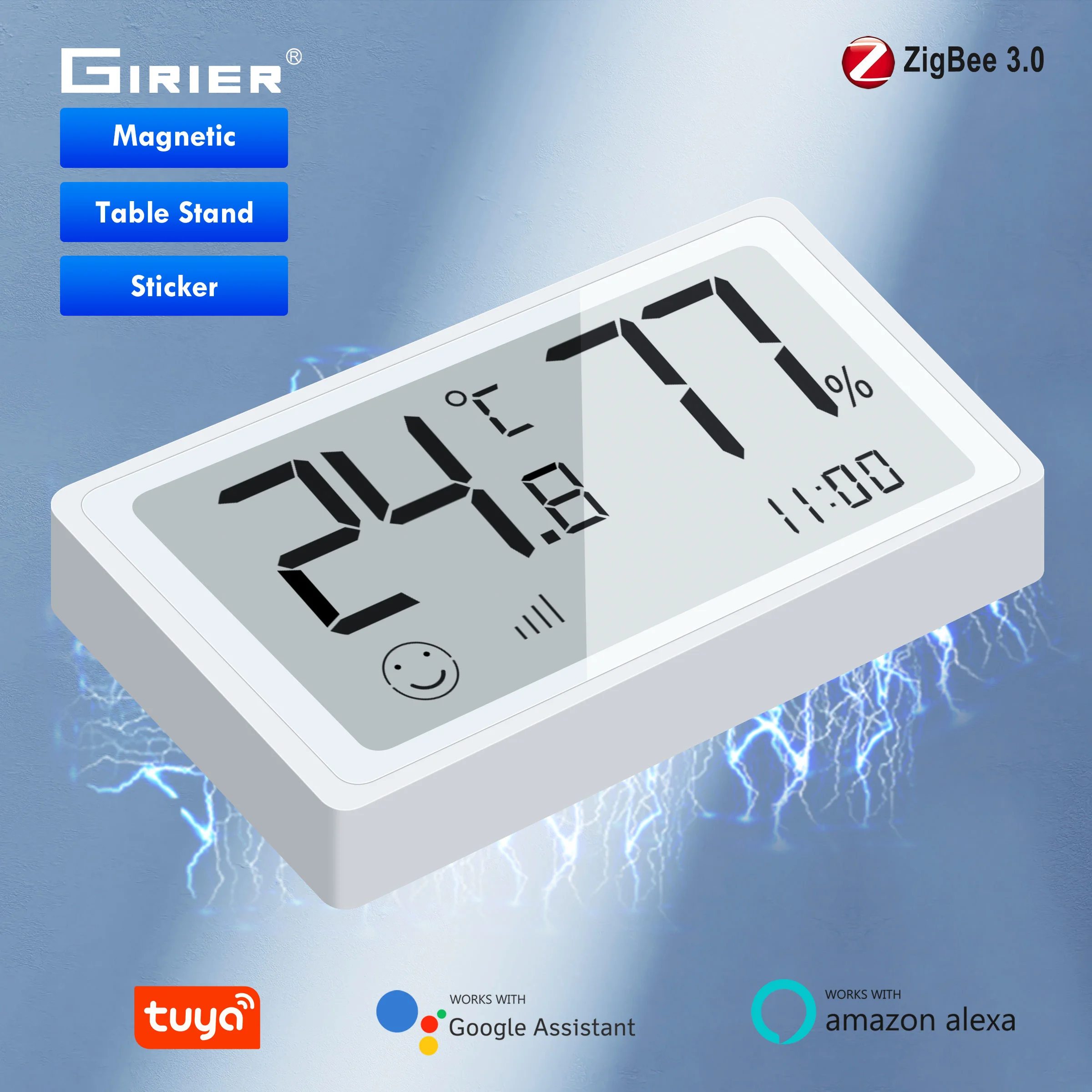 GIRIER Tuya Smart ZigBee Temperatur- und Feuchtigkeitssensor Digitales Thermometer Innenhygrometer Kompatibel mit Alexa Hey Google