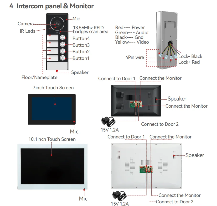 10 Inch Wifi Video Intercom Tuya Smart Video Door Phone 2 Touch Monitors HD 1080P Wireless Doorbell Camera for 2,3,4 Apartments