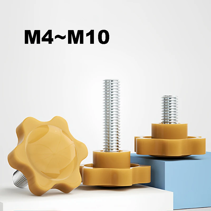 1~5Pcs Plastic Star Shape Head Bolt M4 M5 M6 M8 M10 Carbon Steel Thread Hand Knob Screw Clamp Knob Screws