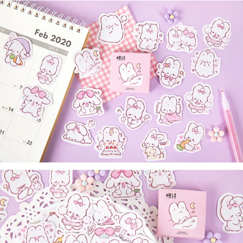 45PCS Boxed Poof Rabbit Daily Handbook Notebook DIY Decorative Stickers Closure Stickers Kawaii Stickers  Cheap Stationery