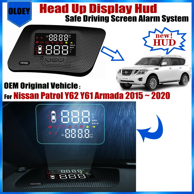 For Nissan Patrol Y62 Y61 Armada 2015 ~ 2020 OEM Head Up Display HUD Safe Driving Screen Alarm System Electronic Accessories