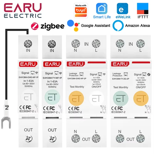 Imagen 1 del producto Interruptor de circuito inteligente WiFi ZigBee Tuya eWeLink, temporizador, relé, medidor de energía kWh, protector de voltaje y corriente, control remoto