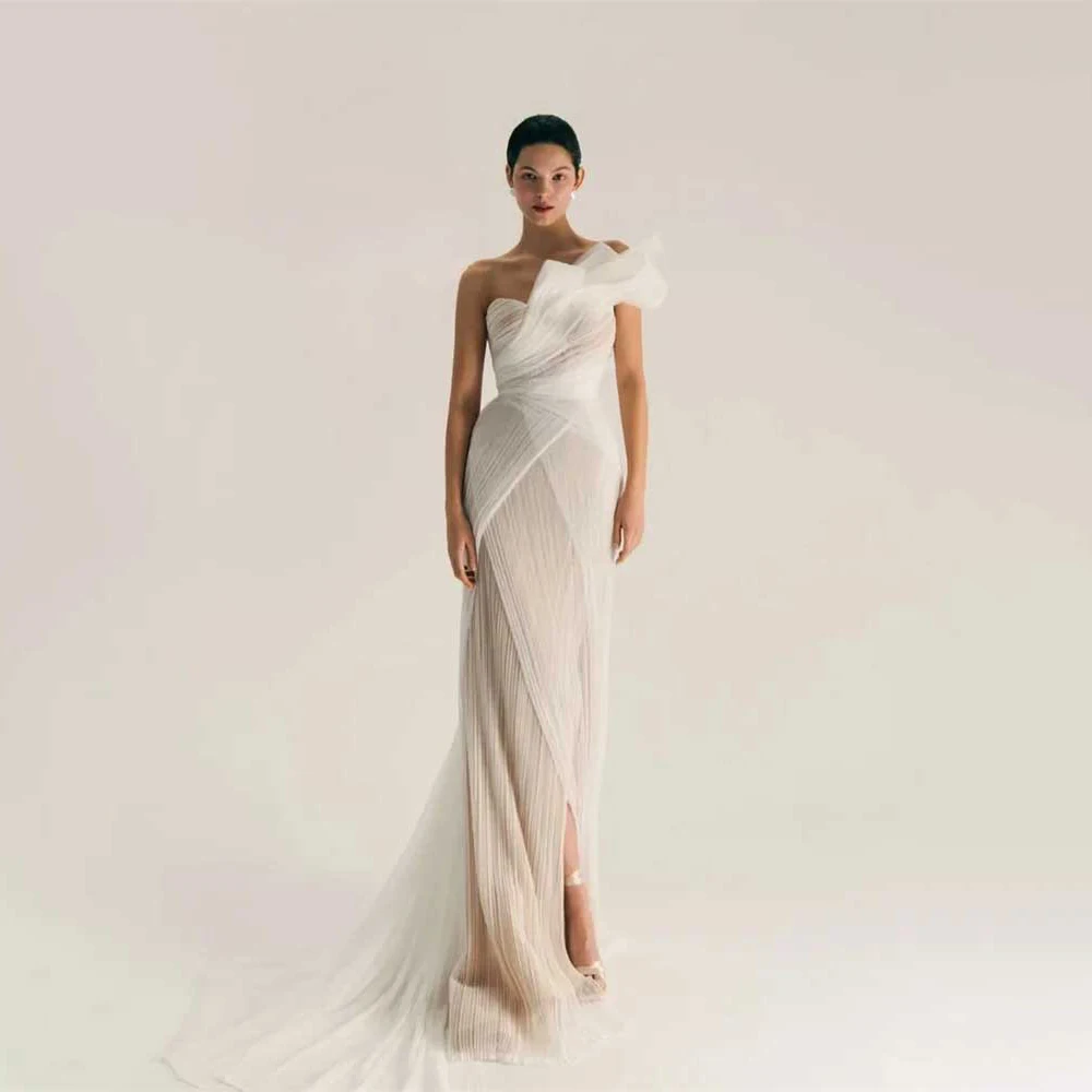 

Women's Formal Evening Gowns Evening Dresses Strapless Tulle Pleated Sleeveless Elegant Formal Dresses for Women Wedding Guest