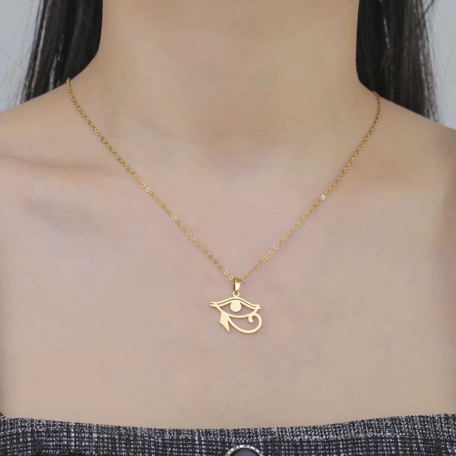 Vintage alte ägyptische doppelte Augenlid Horus Auge Halskette Edelstahl alten ägyptischen Pharao Hip Hop Modeschmuck