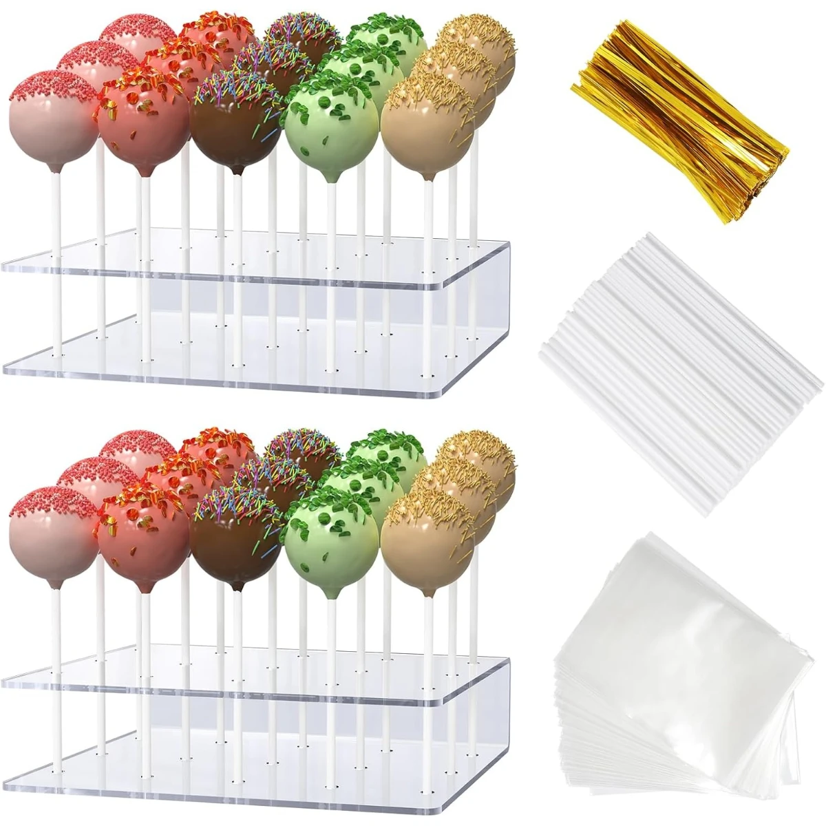 Soporte para tartas Pop con Kit de palos, soporte para paletas acrílicas, soporte transparente para exhibición de tartas Pop, soporte para dulces Pop de 15 agujeros