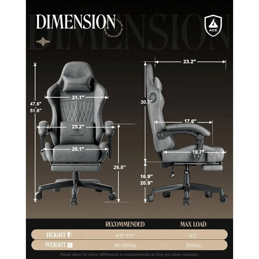 كرسي ألعاب مع مكبرات صوت كراسي ألعاب فيديو مع مسند للقدمين كراسي ألعاب الكمبيوتر للبالغين مبطنة عالية الظهر مريح عتبة مستلق