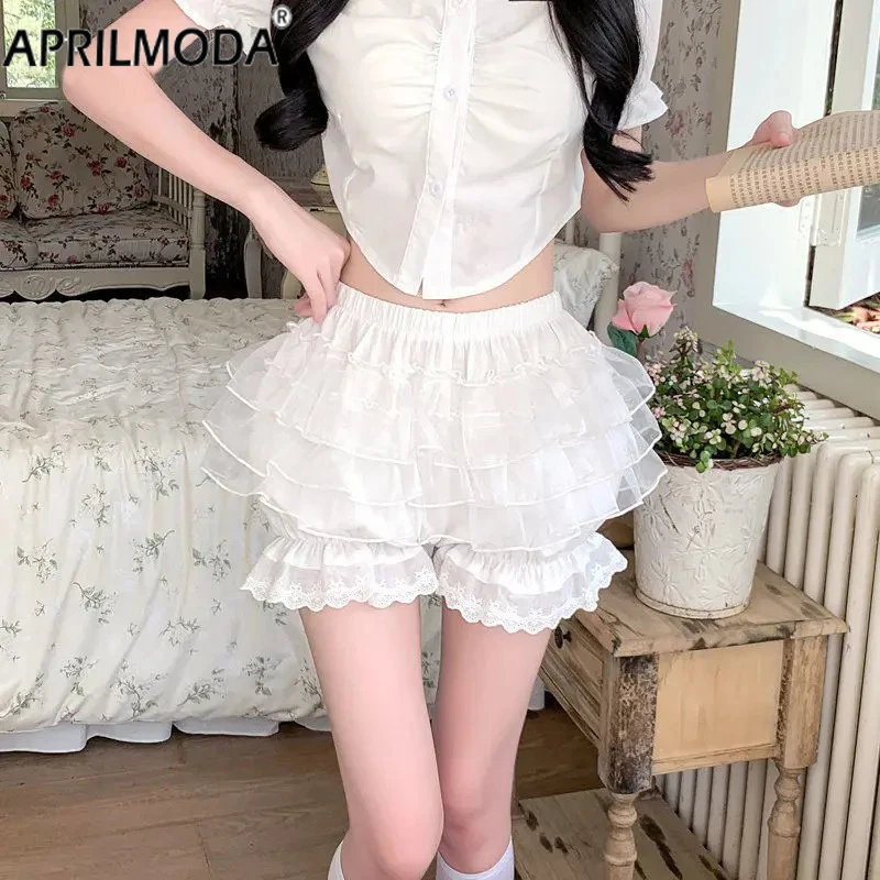 2024 harajuku feminino rendas babados bloomers shorts doce branco vitoriano abóbora calças lolita kawaii arco jk vestido shorts de segurança