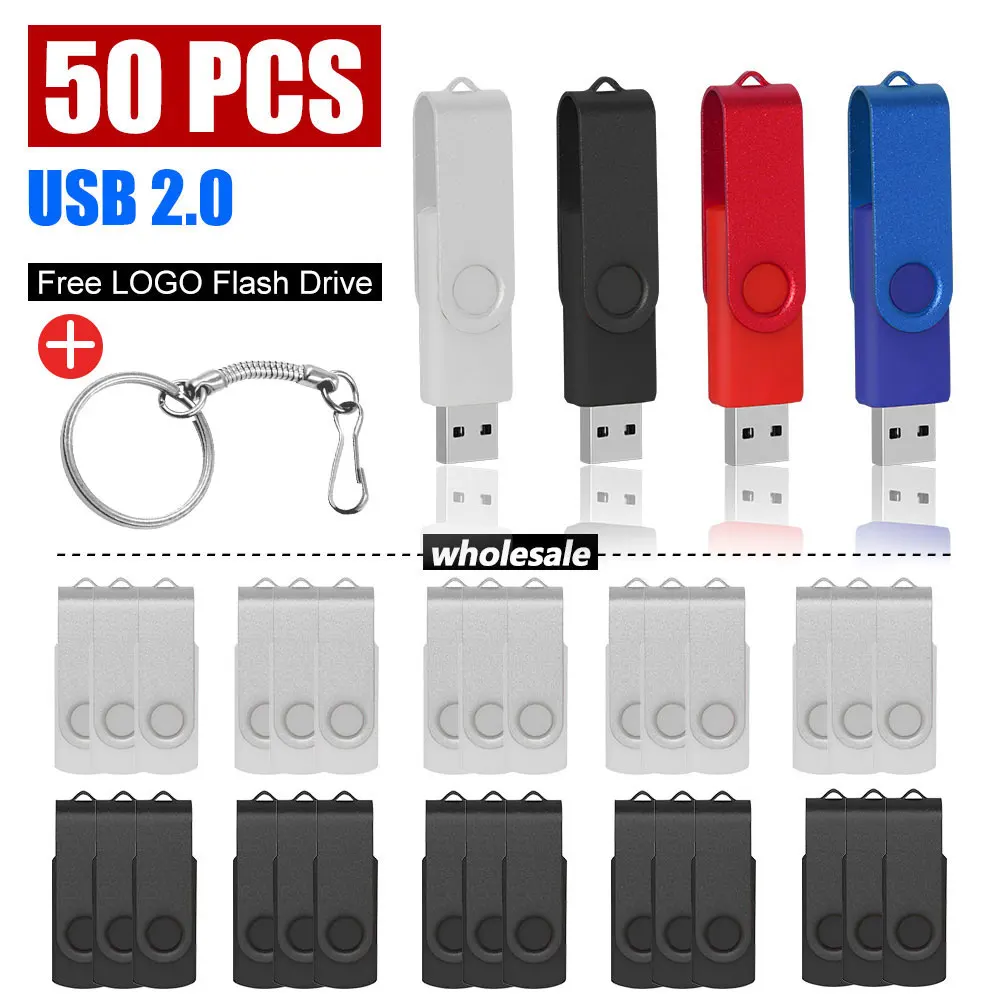 

50Pcs/lot USB 2.0 Flash Drive 64GB 128GB Pen Drive 16GB Pendrive 32GB Disk On Key USB Stick 1GB 2GB 4GB 8GB Memory Flash Disk