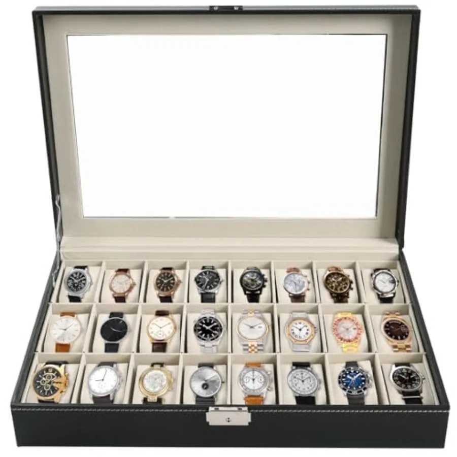 

Watch Box 24 Slot Elegant Portable Black Watch Collection Box Case jewelry Men and Women