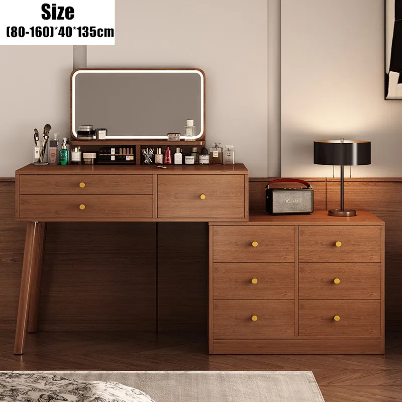 Cassettiera in legno massello, cassettiera a specchio con diodo luminescente, mobili per camera da letto rimovibili per hotel