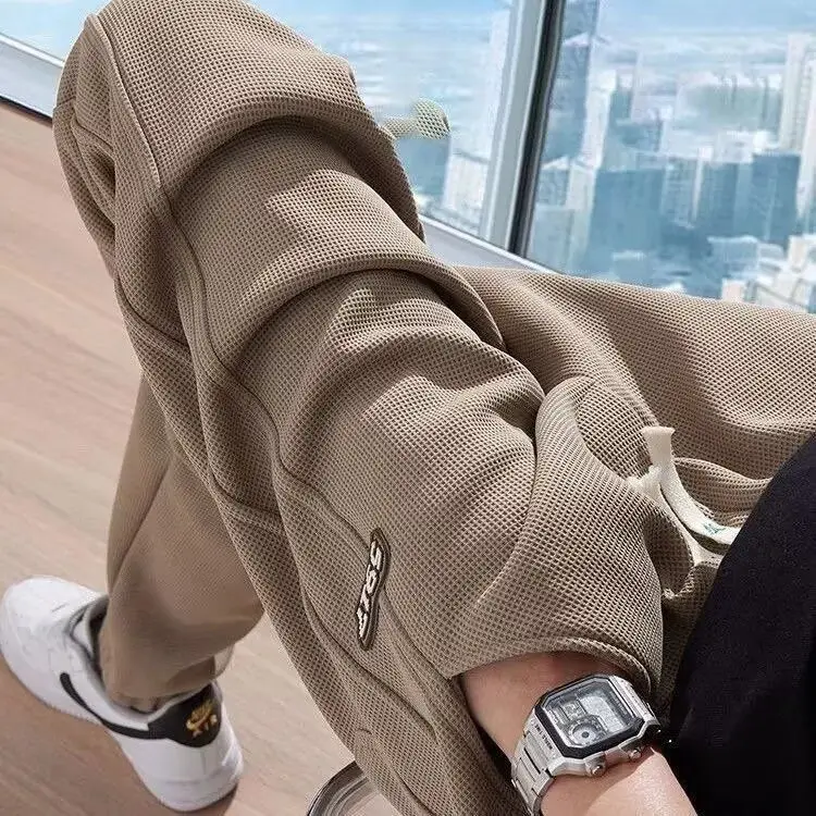 

Waffle Pattern Pants American Summer Thin Style Trendy Loose Breathable Casual Men's Sports Long