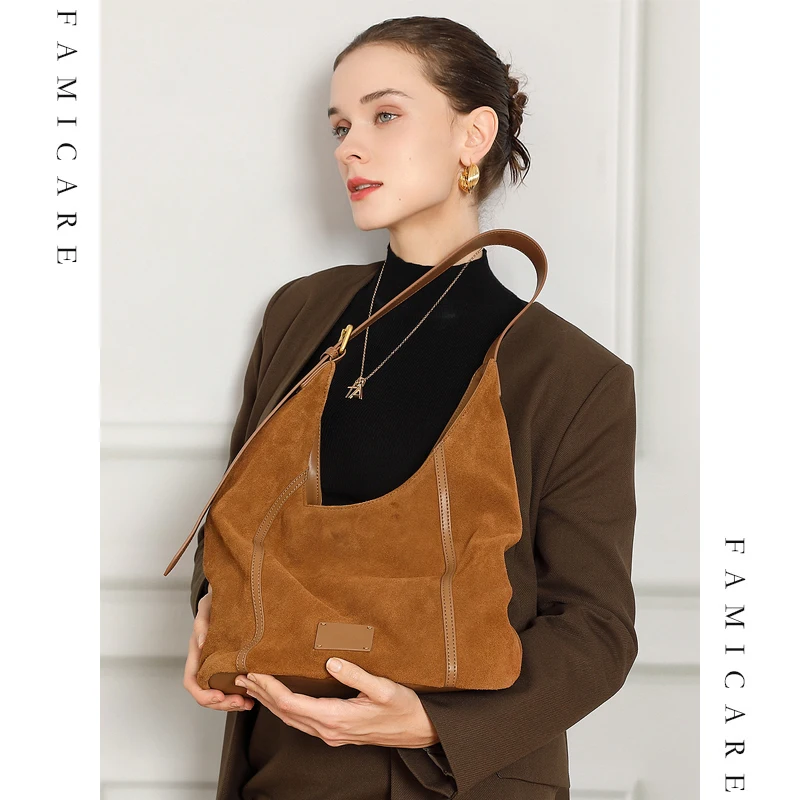 

New Suede Leather Spacious Single Shoulder Underarm Crossbody Bag Women Casual Shopping Tote Unique Design Versatile Handbag