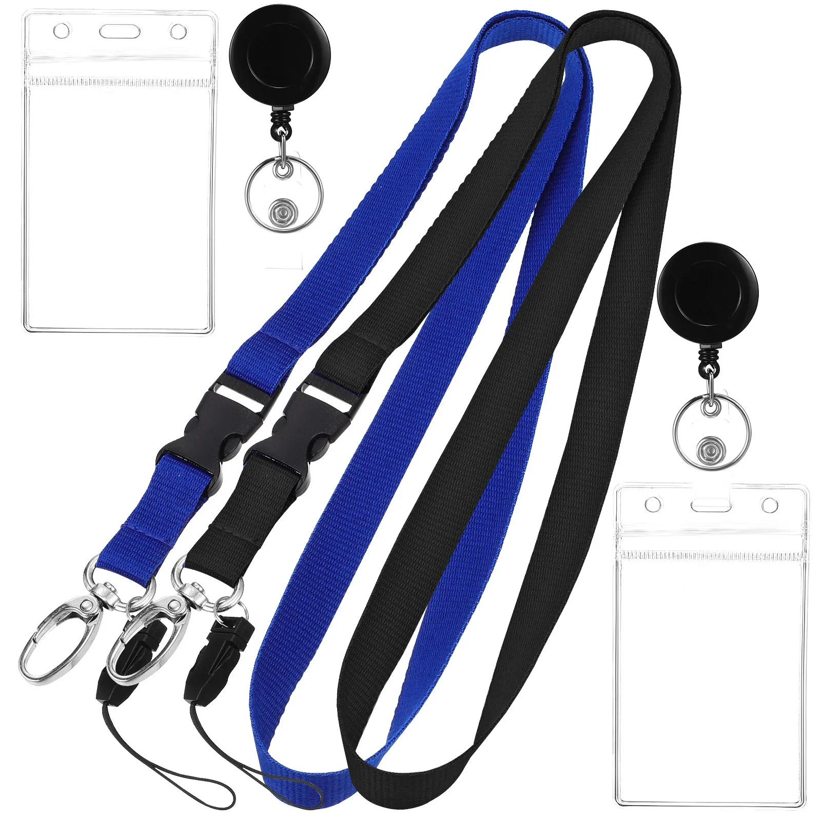 

2Sets Id Card Holder Transparent PVC Badge Holder Detachable Lanyard Buckle Office School Work Use Card Sleeve Protector