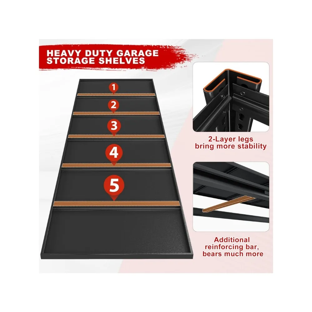 Rak Penyimpanan 55.1" W, Rak Garasi Unit Rak Tugas Berat Beban 3500LBS, Rak Logam 6 Tingkat yang Dapat Disesuaikan untuk Komersial