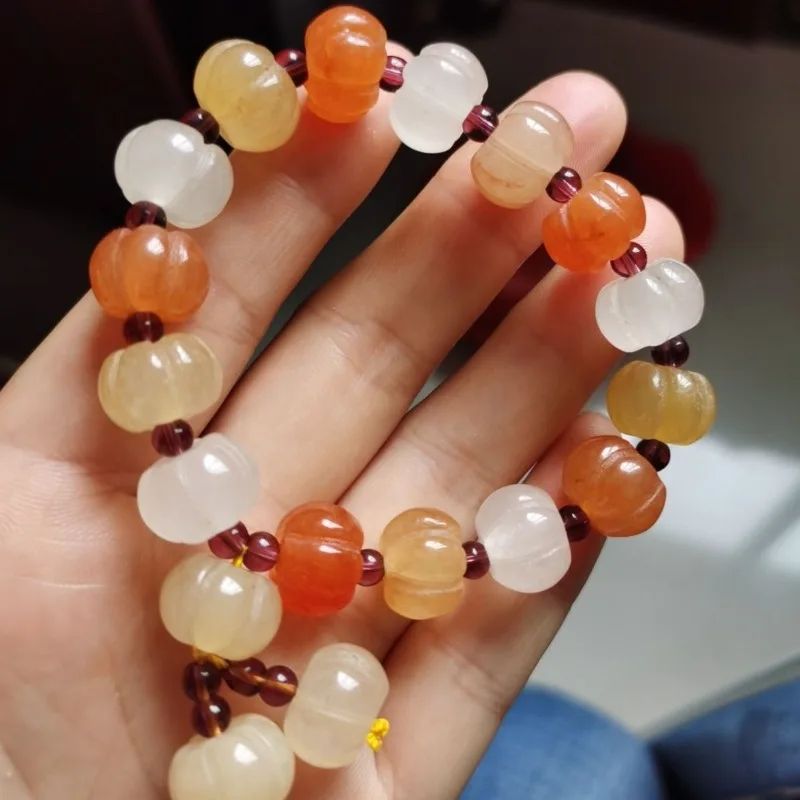 Pure Natural Golden Jade Pumpkin Bead Bracelet Violet Colorful Golden Jade Multi-treasure Transfer Jade Bracelet