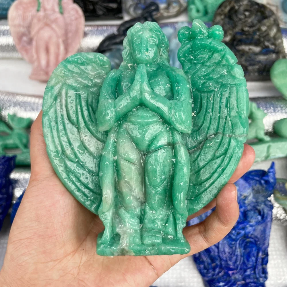 1PCS Natural Quartz Amazonite Angel Carving Feng Shui Healing Home Decor Lucky Gift Fashion Feng Shui Decoration