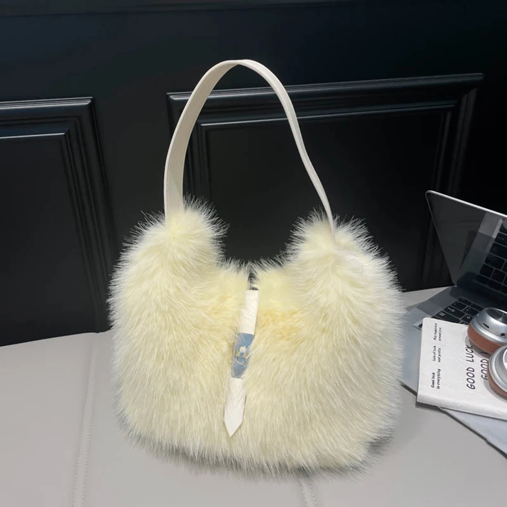 

Плюшевая сумка через плечо, однотонная сумка подмышками, милая стильная сумка-мессенджер, минималистичный дизайн, пушистая сумка на плечо