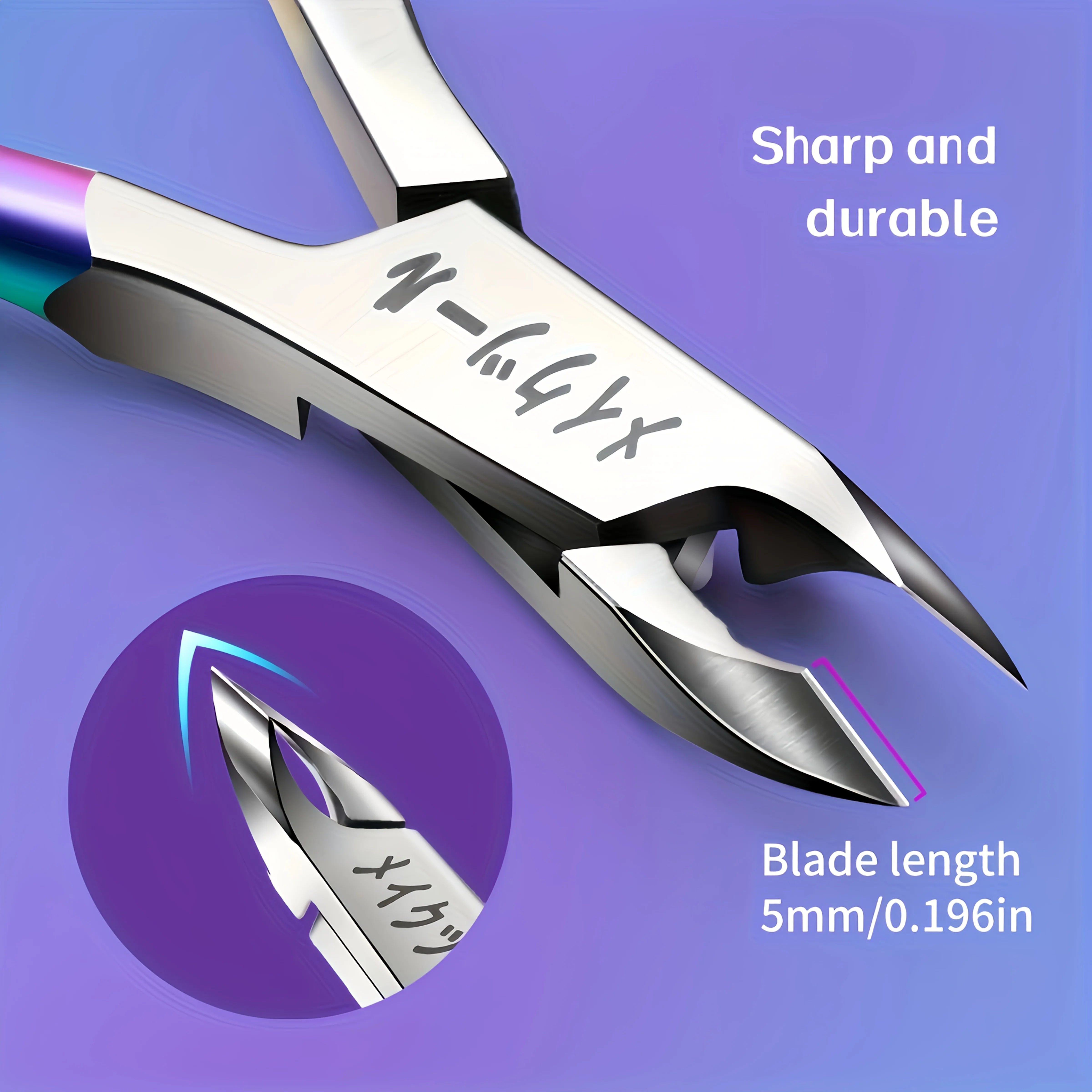 Pinça de cutícula de aço inoxidável com lâmina afiada de liga de titânio, alça ergonômica adequada para pedicure e manicure