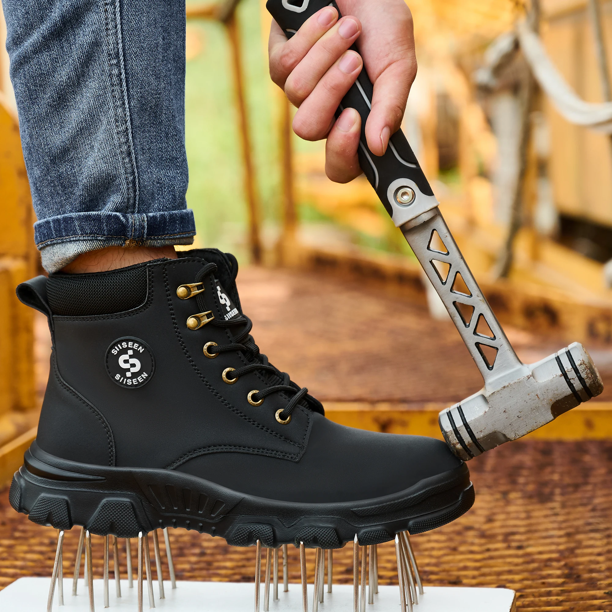 Men's Safety Shoes Steel Toe Anti- Crush Light Duty Work Boots Mid-Cut Kevlar Anti- Piercing for Factory Plant Outdoor Wear