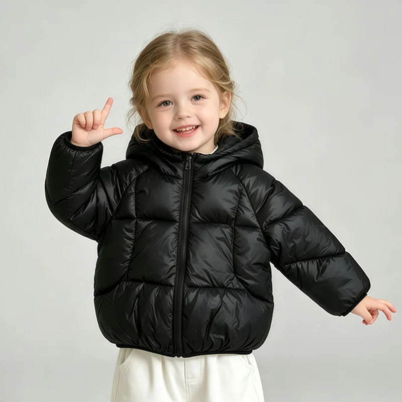 Herbst Winter Baby Jungen Mädchen Leichte Jacke Einfarbig Dick Warm Kapuzenjacke mit Reißverschluss Oberbekleidung für 1-6 Jahre Kinder Baumwolle Daunenjacke – Detail 5