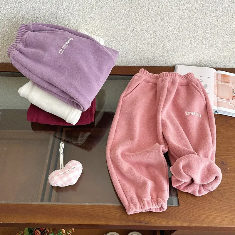 Girls' Plush Pants for Autumn and Winter Baby Sports Pants for Outerwear Children's Winter Clothing Thick and Warm Casual Pants