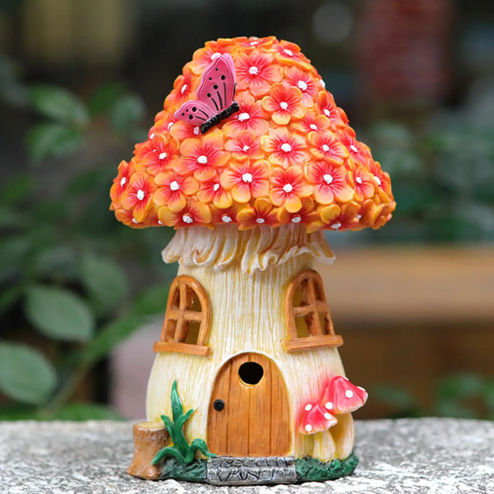 Solar Powered Mushroom House Night Light Lawn Ornament for Stairs Pool Decor