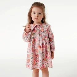 Jumping Meters-Robes de princesse à fleurs pour filles, col boutonné, manches longues, vêtements de fête pour bébé, imprimé floral, robe d'anniversaire, 2-7T