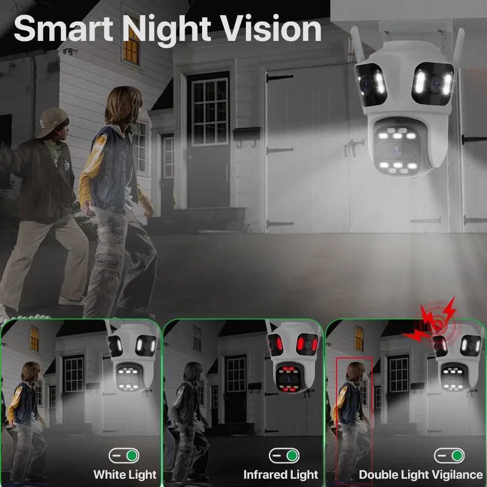 IP-Kamera 8MP HD Externe WiFi-Kamera mit drei Bildschirmen für den Außenbereich 4K Dual Lens Auto Tracking Sicherheit PTZ Cam Videoüberwachung iCsee